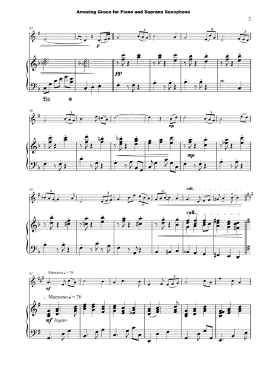 Amazing Grace, Concert Solo for Soprano Saxophone and Piano Soprano Saxophone scores gallery preview page 3