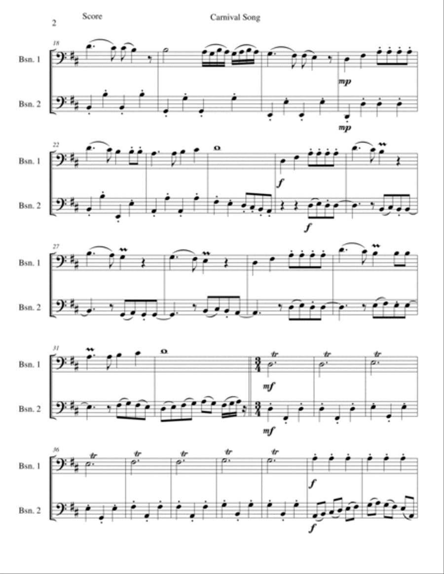 Carnival Song (We are going to the Carnival) for 2 bassoons Bassoon Solo scores gallery preview page 2