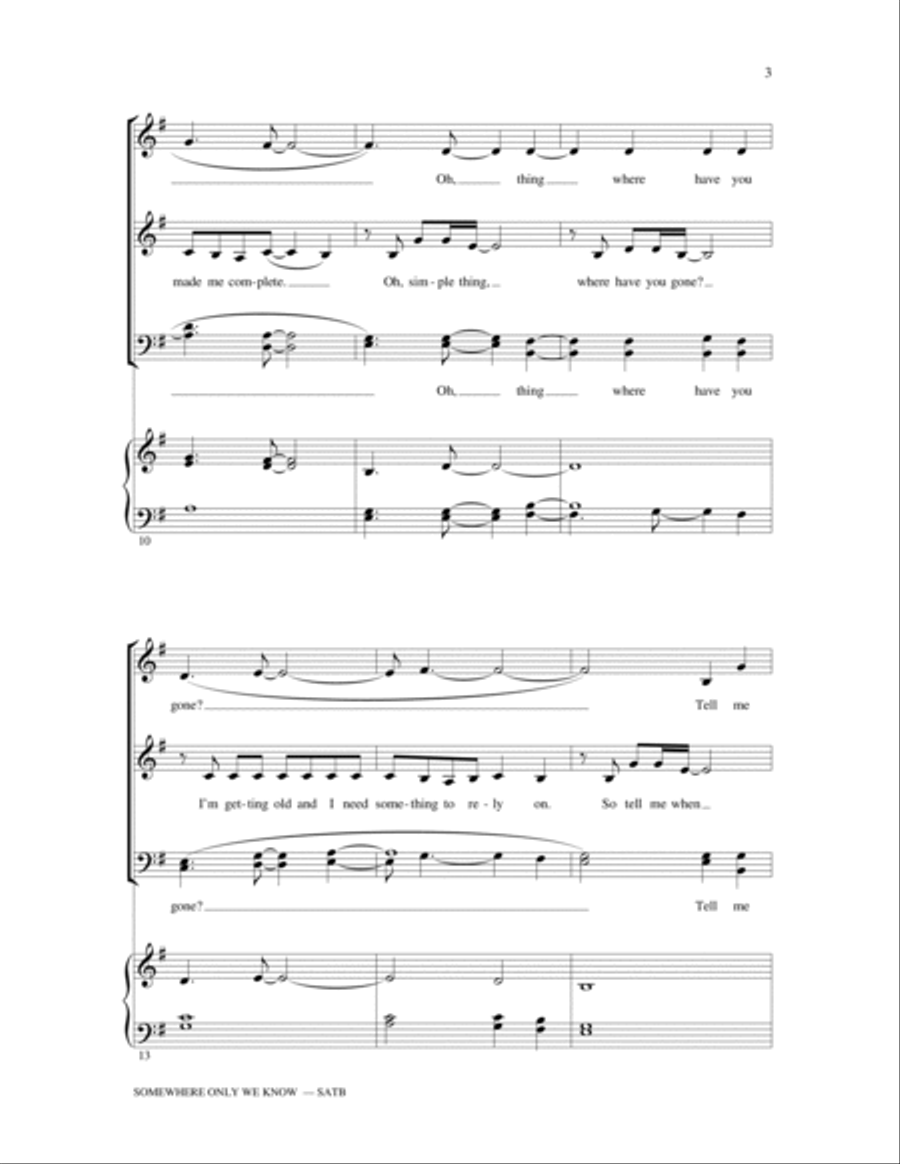 Somewhere Only We Know 4-Part scores gallery preview page 3
