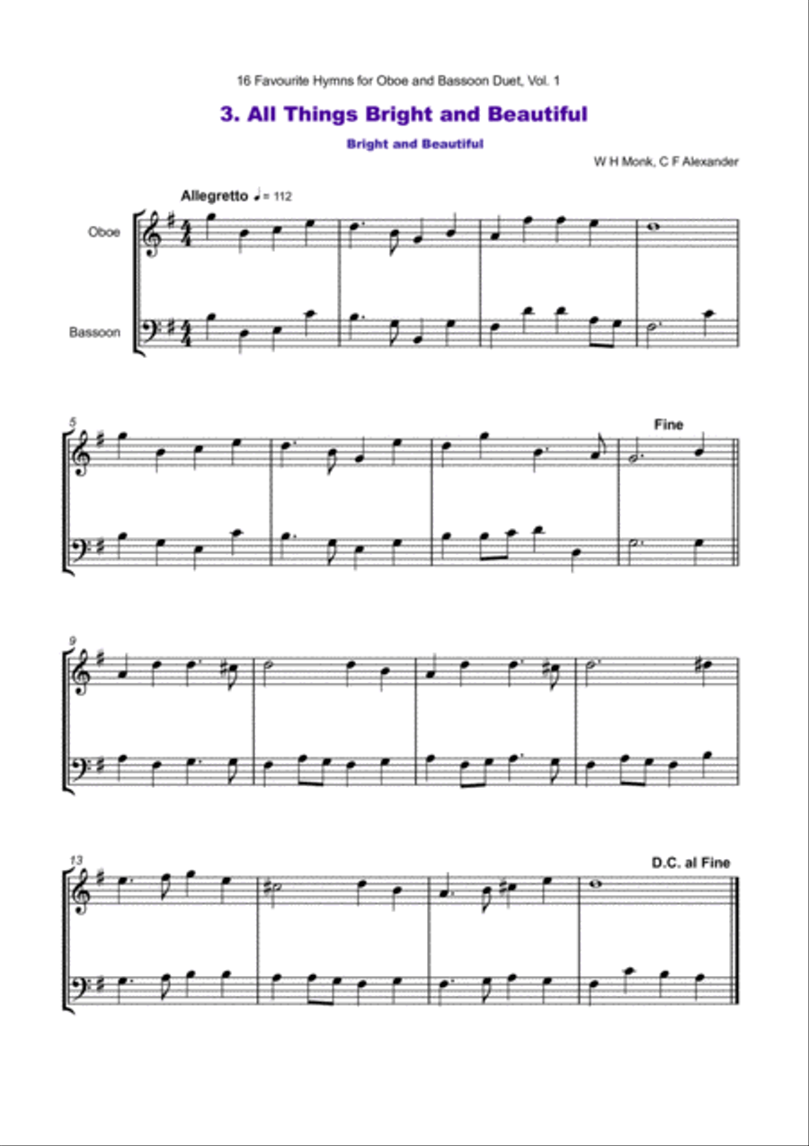 16 Favourite Hymns Vol.1 for Oboe and Bassoon Duet Woodwind Duet scores gallery preview page 4