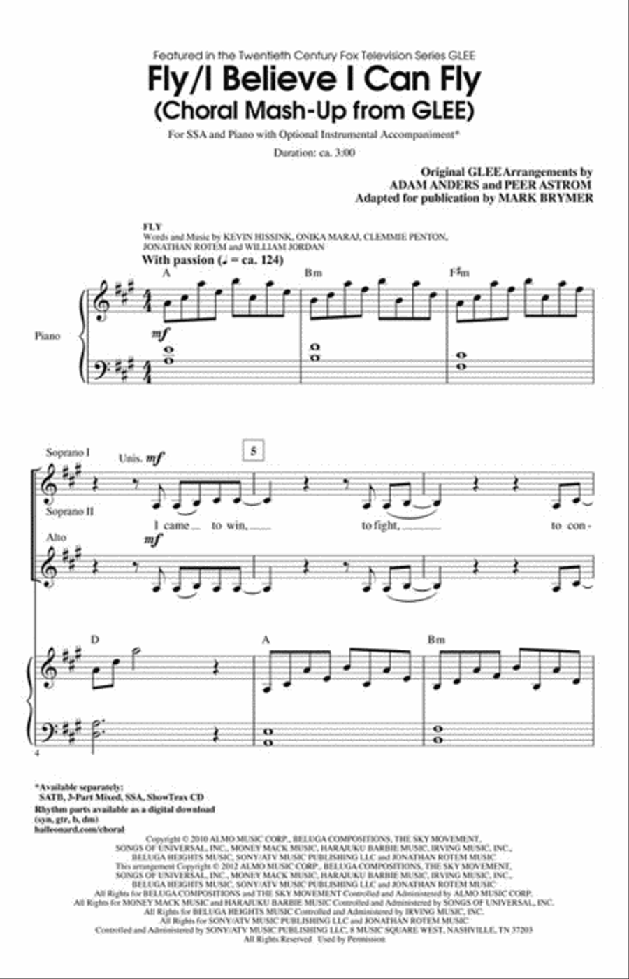 Fly/I Believe I Can Fly (Choral Mash-up from Glee) SSA scores gallery preview page 2