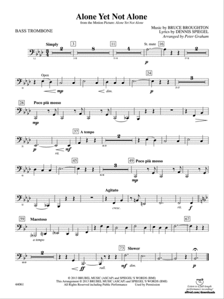 Alone Yet Not Alone (from the Motion Picture Alone Yet Not Alone): Bass Trombone Brass Band scores gallery preview page 1
