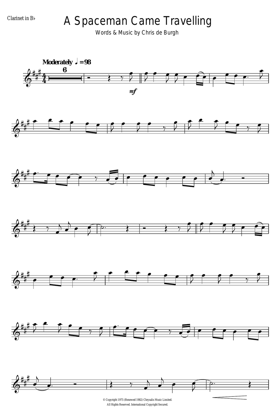 A Spaceman Came Travelling Clarinet Solo scores gallery preview page 1