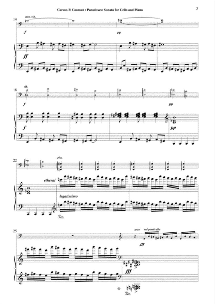 Carson Cooman: Paradoxes: Sonata for Cello and Piano (1998) Piano scores gallery preview page 3