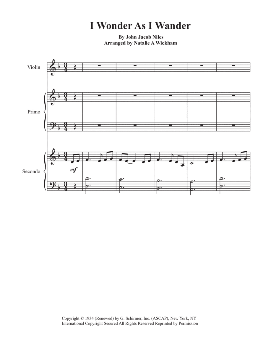 I Wonder As I Wander 1 Piano, 4-Hands scores gallery preview page 1