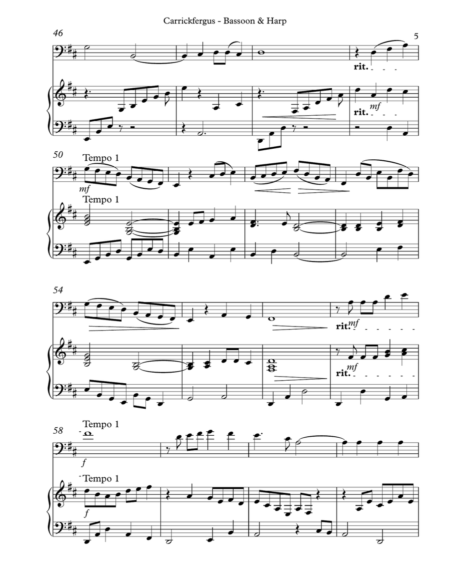 Carrickfergus Duet for Bassoon & Harp Bassoon scores gallery preview page 5