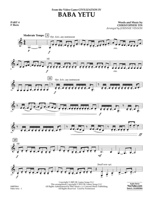 Book cover for Baba Yetu (from Civilization IV) (arr. Johnnie Vinson) - Pt.4 - F Horn