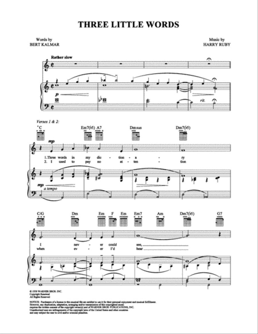 Three Little Words Piano, Vocal, Guitar scores gallery preview page 1