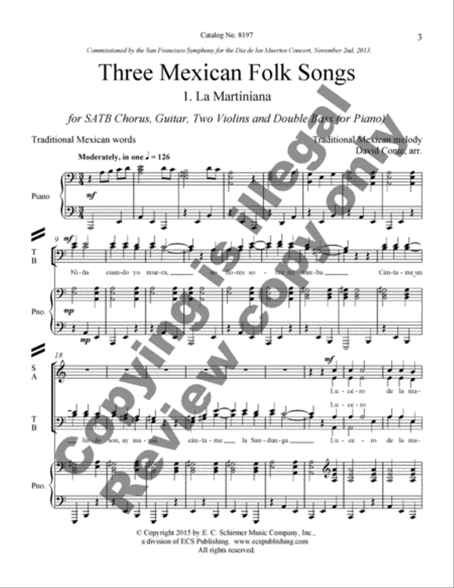 Three Mexican Folk Songs: 1. La Martiniana 4-Part scores gallery preview page 10