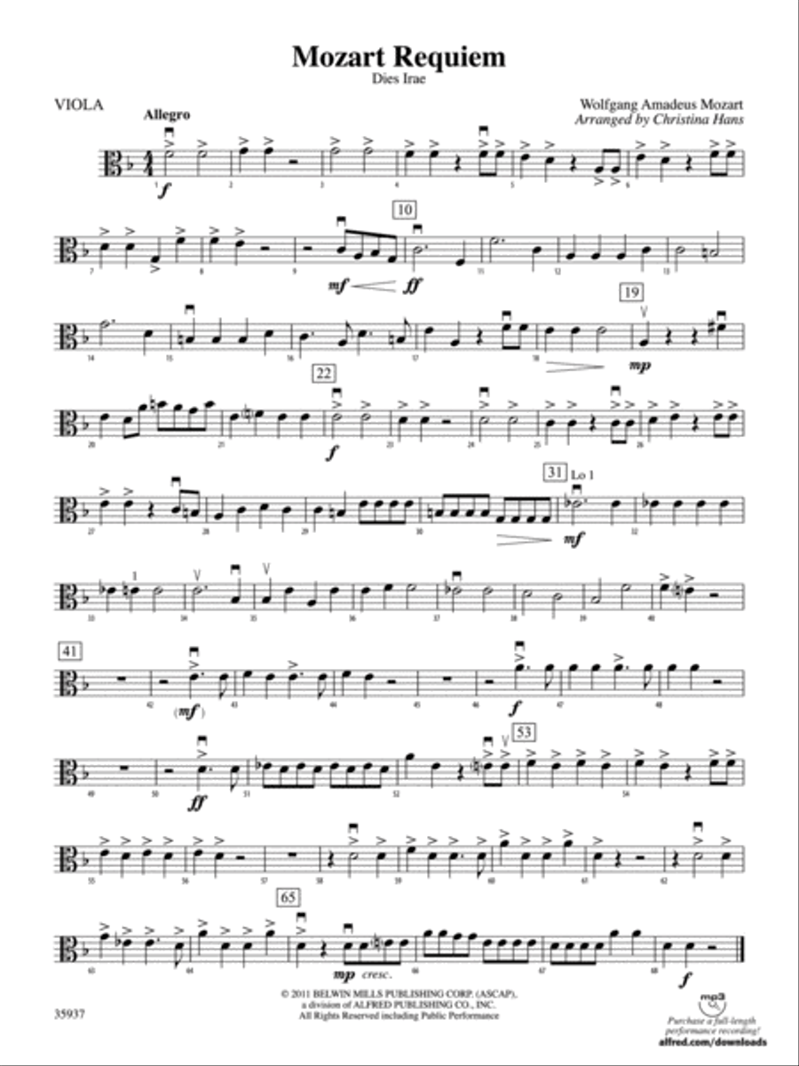 Mozart Requiem -- Dies Irae: Viola String Orchestra scores gallery preview page 1