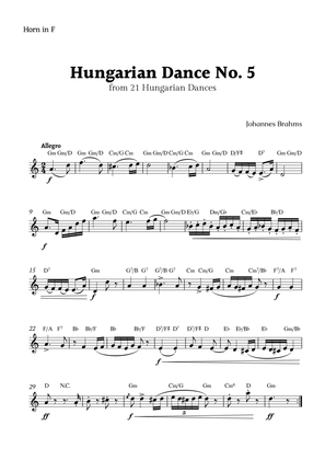 Hungarian Dance No. 5 by Brahms for Horn in F Solo
