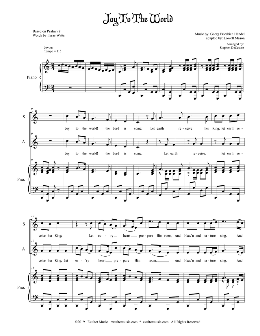 Joy To The World (for 2-part choir (SA) SA scores gallery preview page 2
