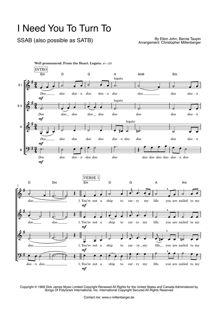 I Need You To Turn To I Need You To Turn To A Cappella scores gallery preview page 1