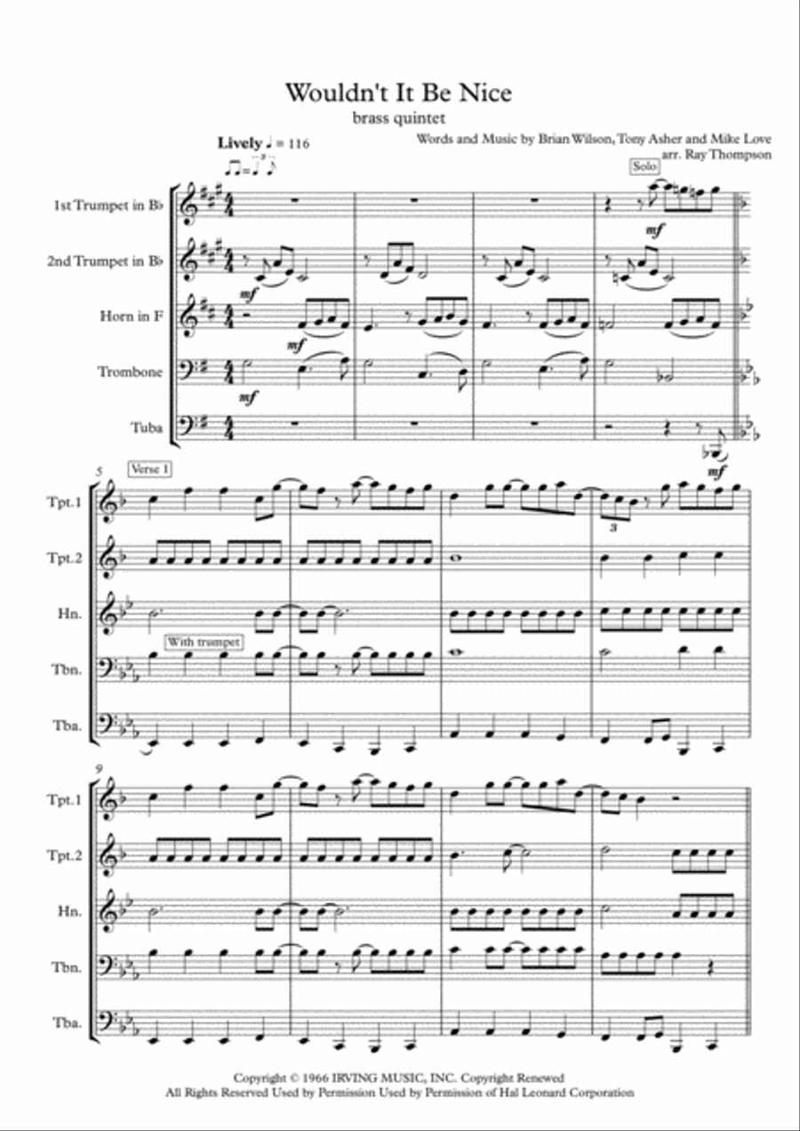 Wouldn't It Be Nice Horn scores gallery preview page 1