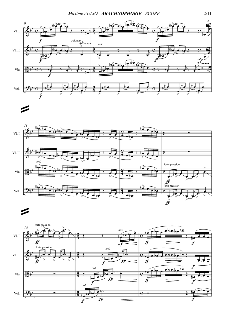 Arachnophobia, for string quartet - score String Quartet scores gallery preview page 2