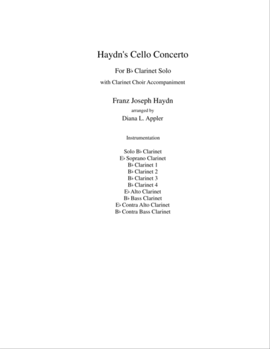 Haydn's Cello Concerto for Clarinet Choir Clarinet Choir scores gallery preview page 1