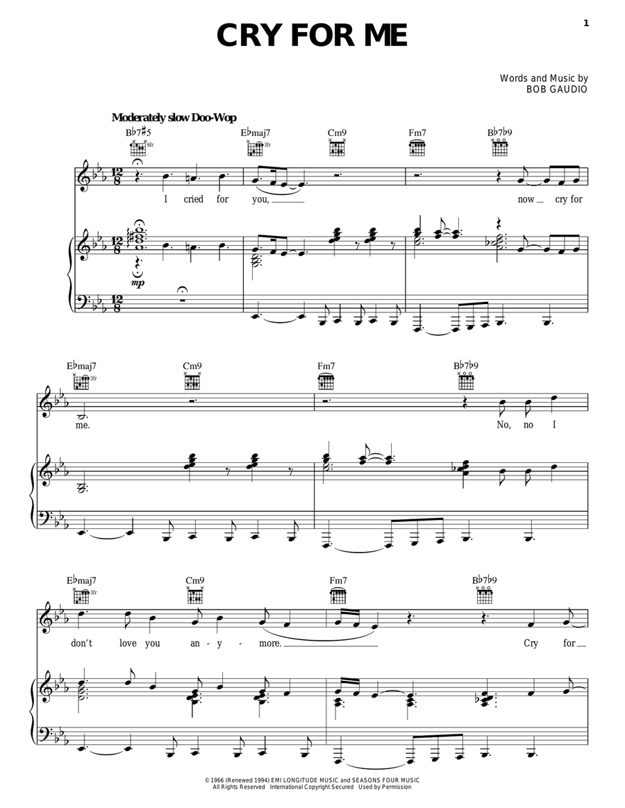 Cry For Me Piano, Vocal, Guitar scores gallery preview page 1
