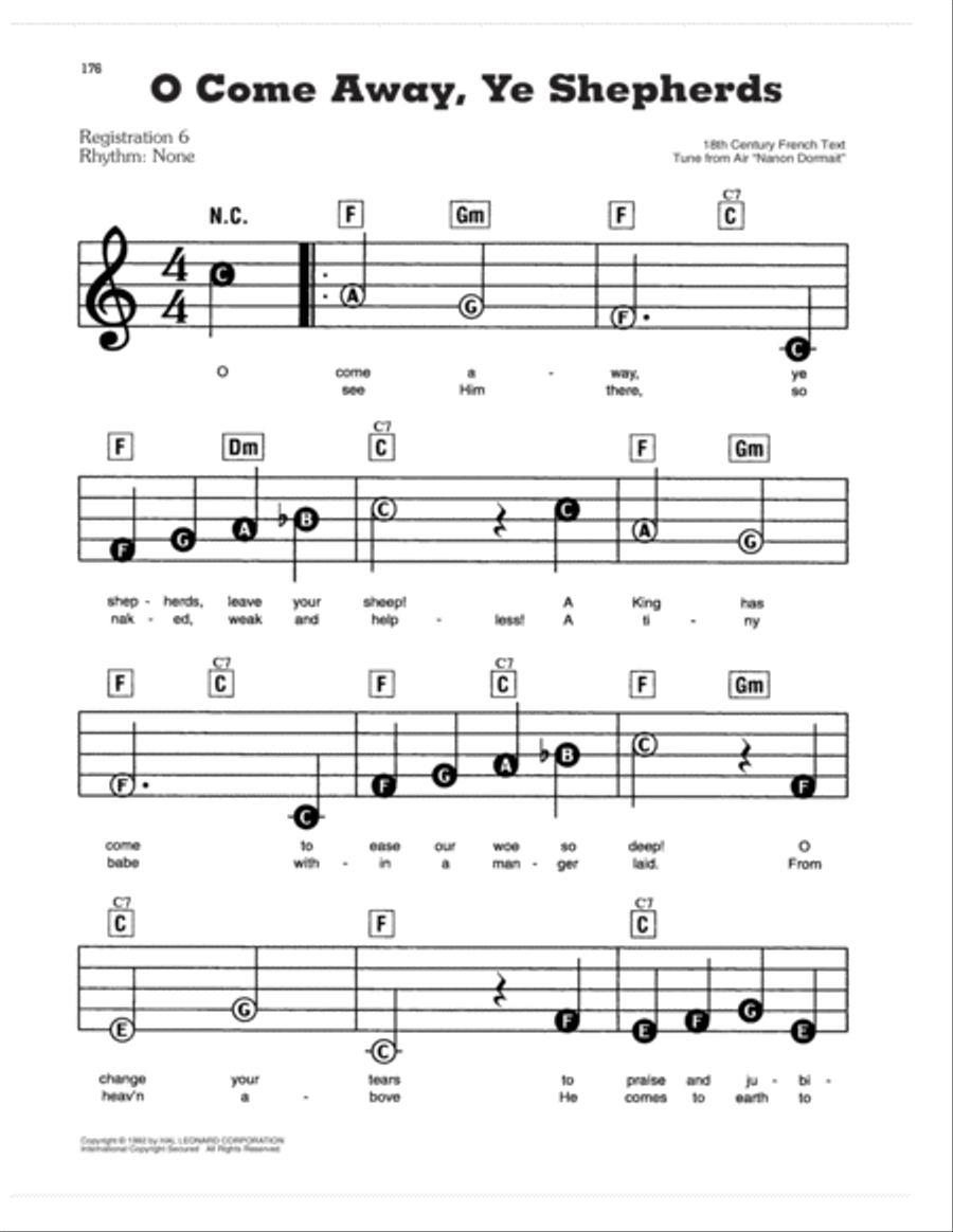 O Come Away, Ye Shepherds Electronic Keyboard scores gallery preview page 1