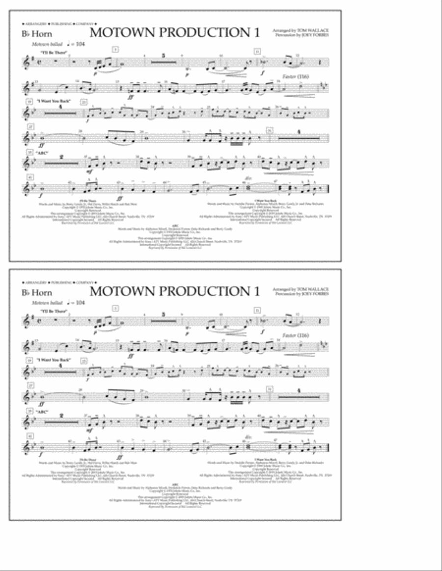 Motown Production 1(arr. Tom Wallace) - Bb Horn Marching Band scores gallery preview page 1