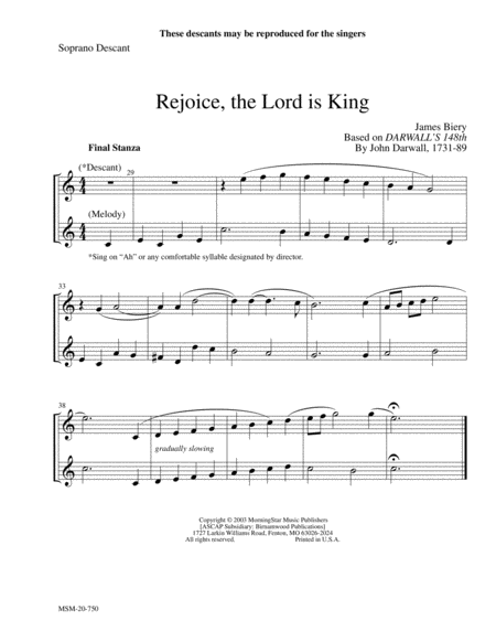 Rejoice, the Lord is King (Darwalls' 148th) (Downloadable)