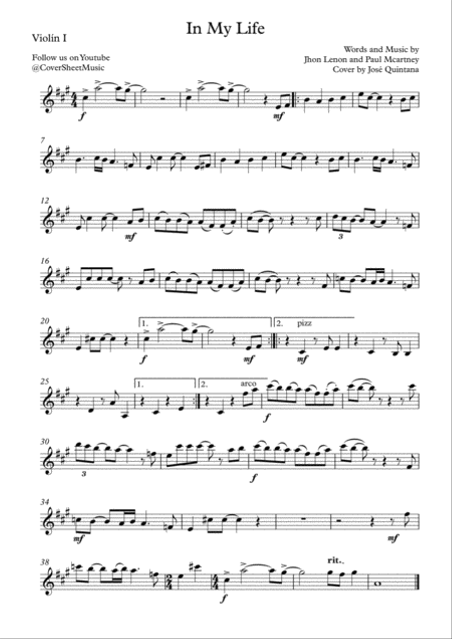 In My Life In My Life String Quartet scores gallery preview page 4