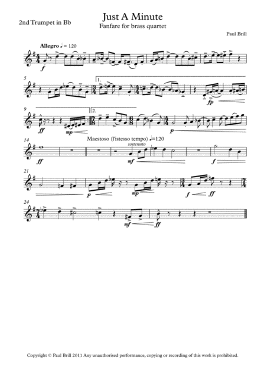 Just A Minute (Fanfare) - 2nd Trumpet Brass Ensemble scores gallery preview page 1