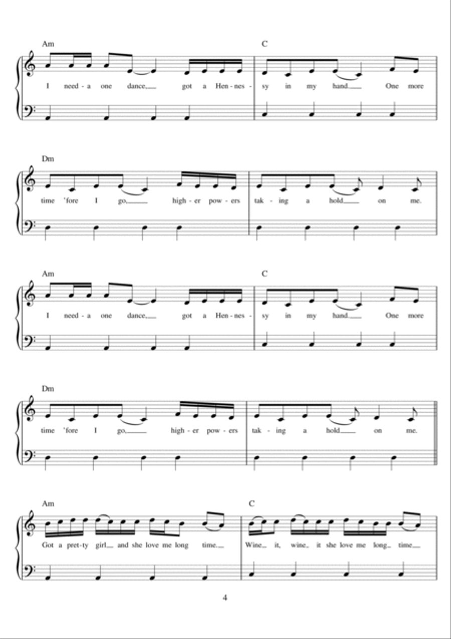 One Dance (featuring Wizkid and Kyla) Easy Piano scores gallery preview page 4