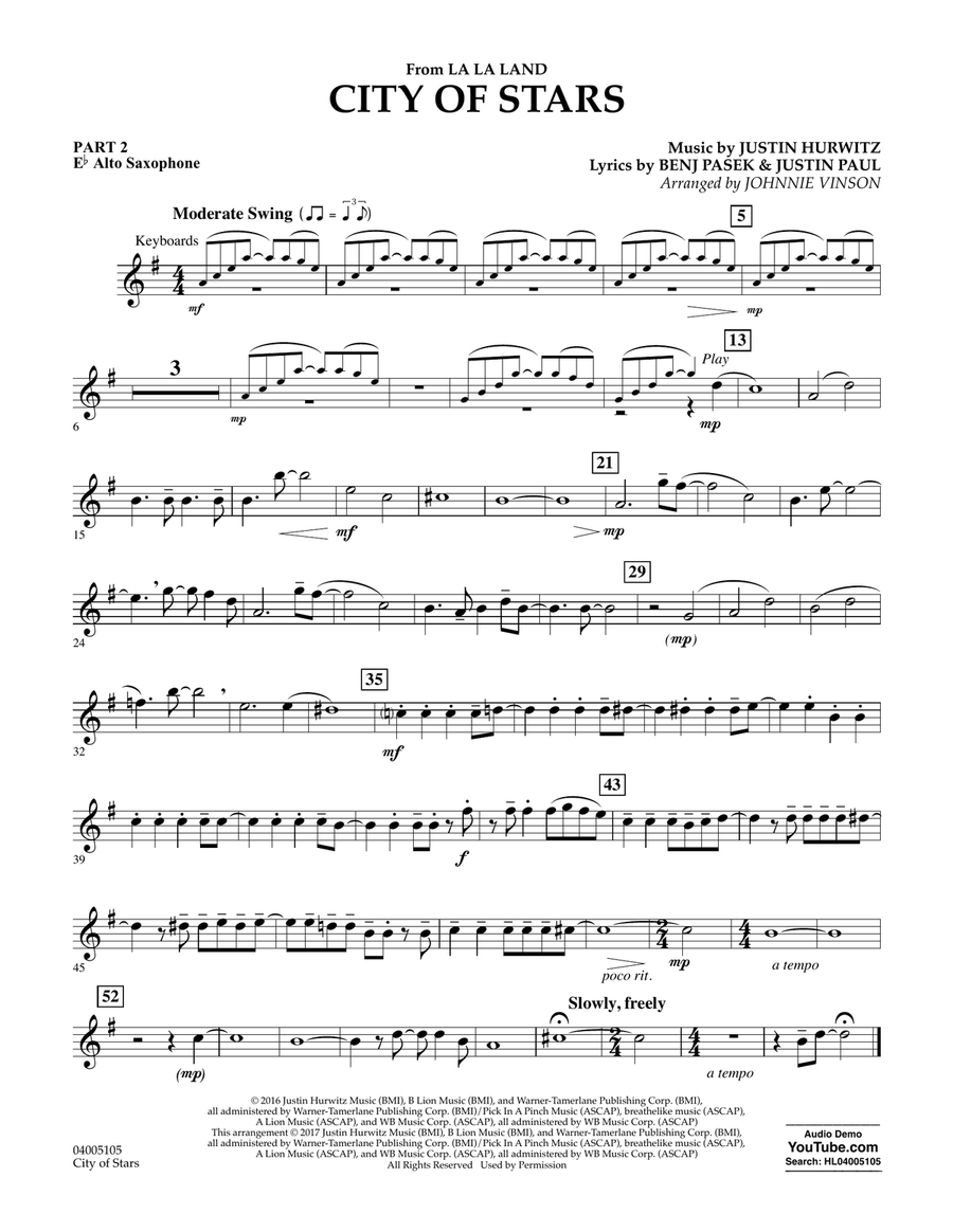 City of Stars (from La La Land) - Pt.2 - Eb Alto Saxophone Concert Band scores gallery preview page 1