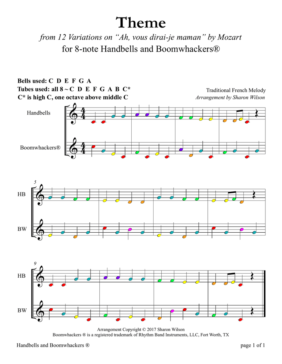Ten Classical Favorites for 8-note Bells and Boomwhackers® (with Color Coded Notes) Handbell Choir scores gallery preview page 5