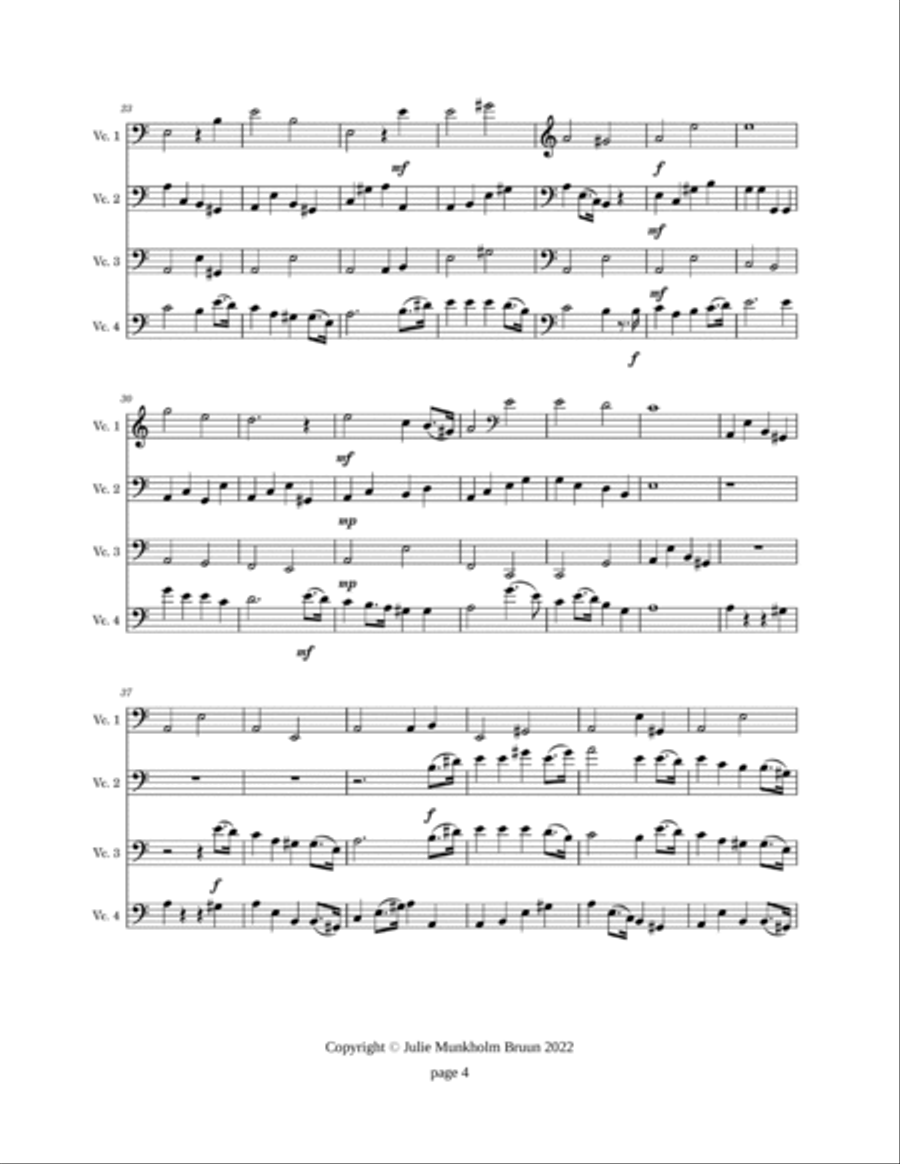 Visa från Utanmyra, Cello ensemble String Quartet scores gallery preview page 4