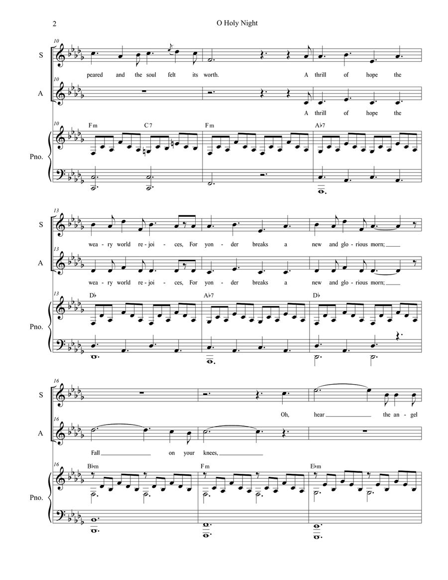 O Holy Night (Duet for Soprano and Alto Solo) Alto Voice scores gallery preview page 3