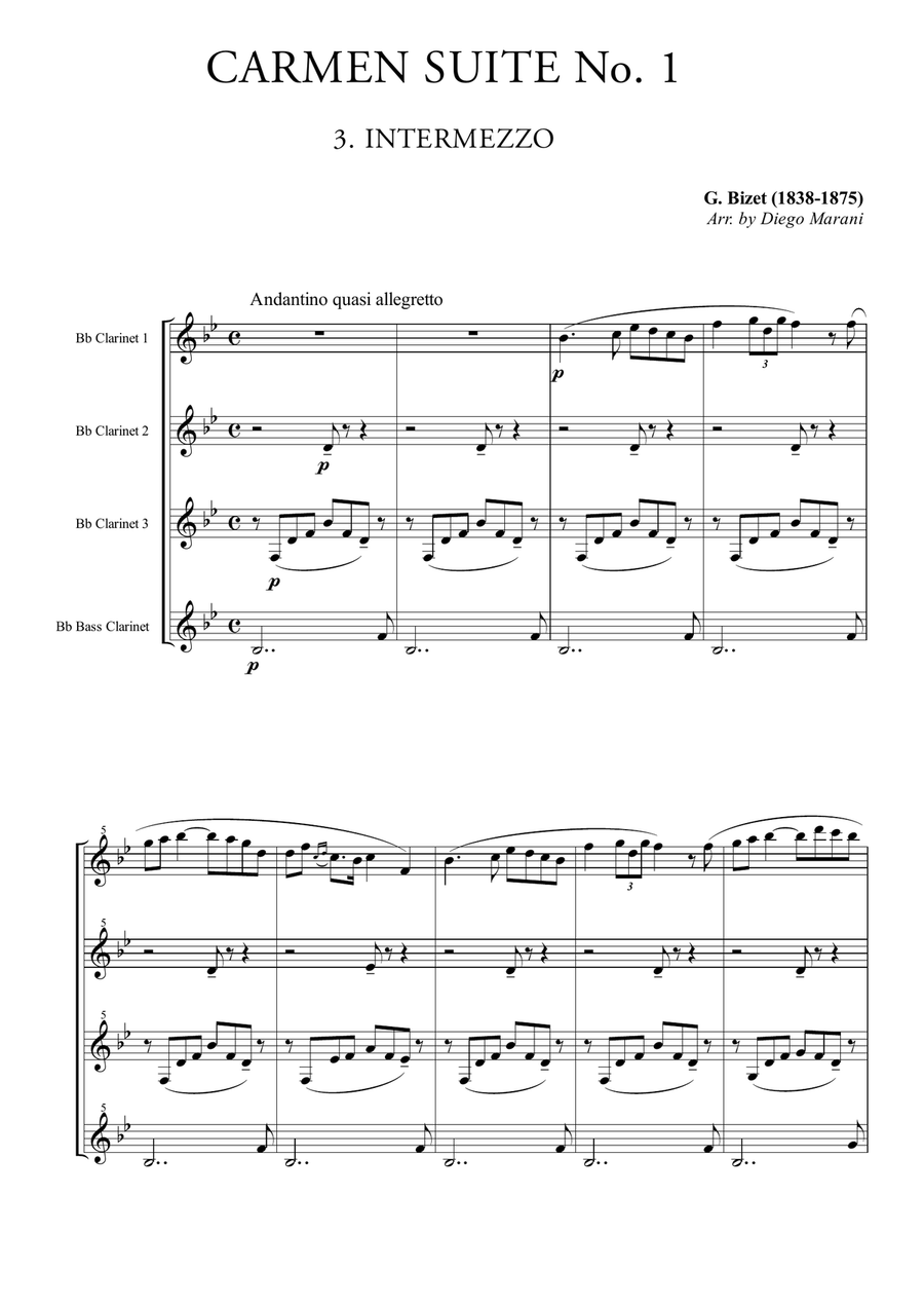 Intermezzo from "Carmen Suite" for Clarinet Quartet image number null