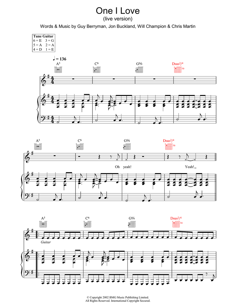 One I Love (live version) Piano, Vocal, Guitar scores gallery preview page 1