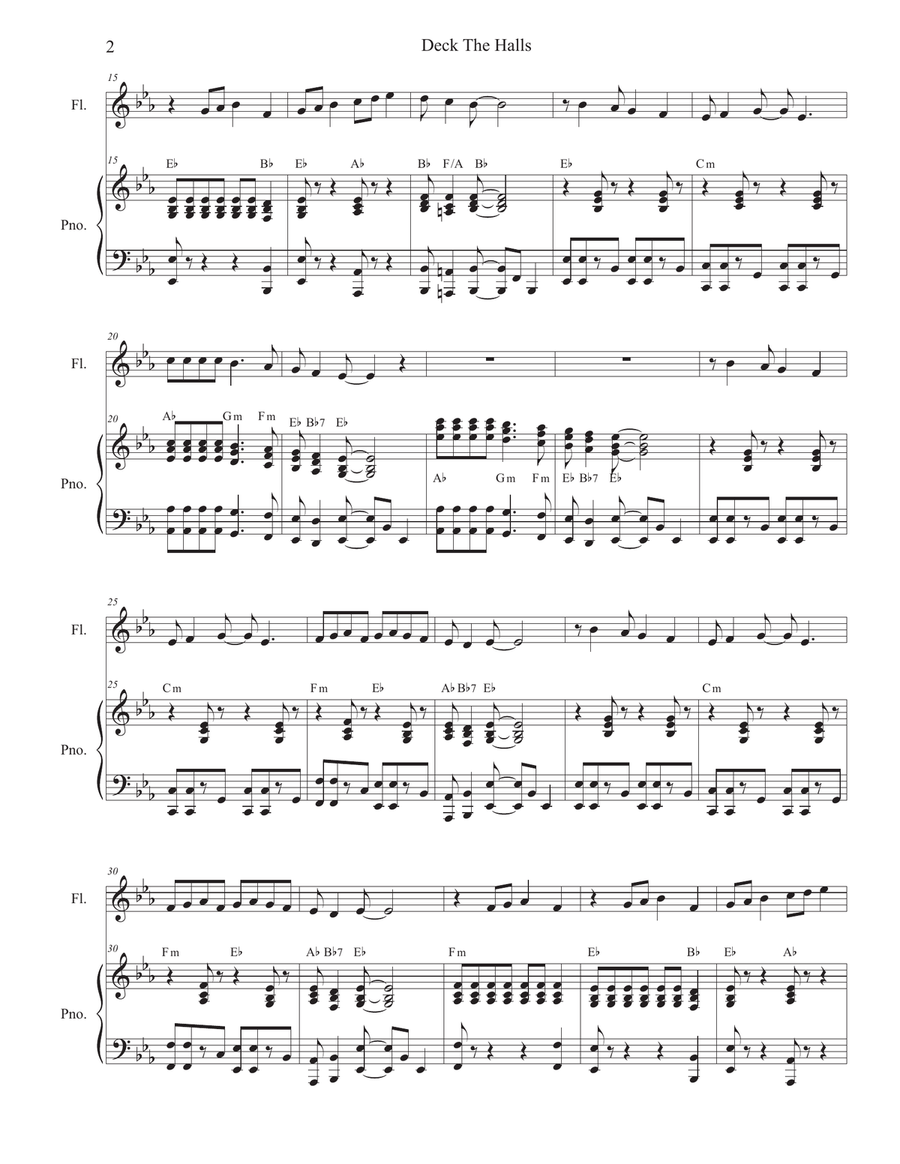 Deck The Halls (Flute solo and Piano) Flute Solo scores gallery preview page 2