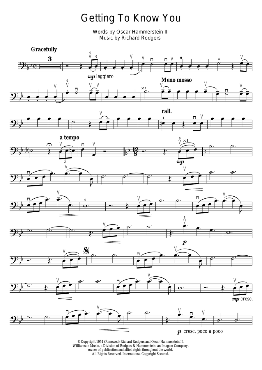 Getting To Know You (from The King And I) Cello Solo scores gallery preview page 1
