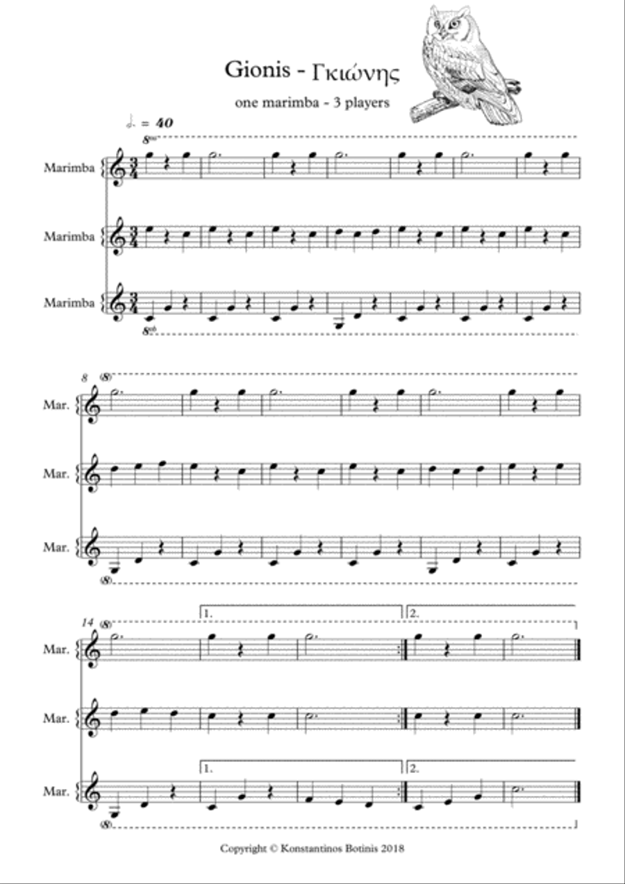 Gionis for one marimba - 3 players Marimba scores gallery preview page 1