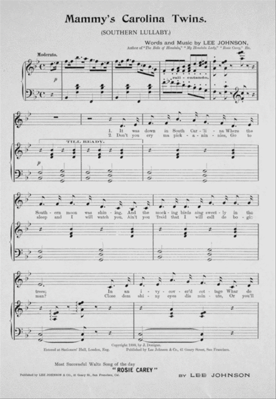 Mammy's Carolina Twins. Southern Lullaby Voice scores gallery preview page 2