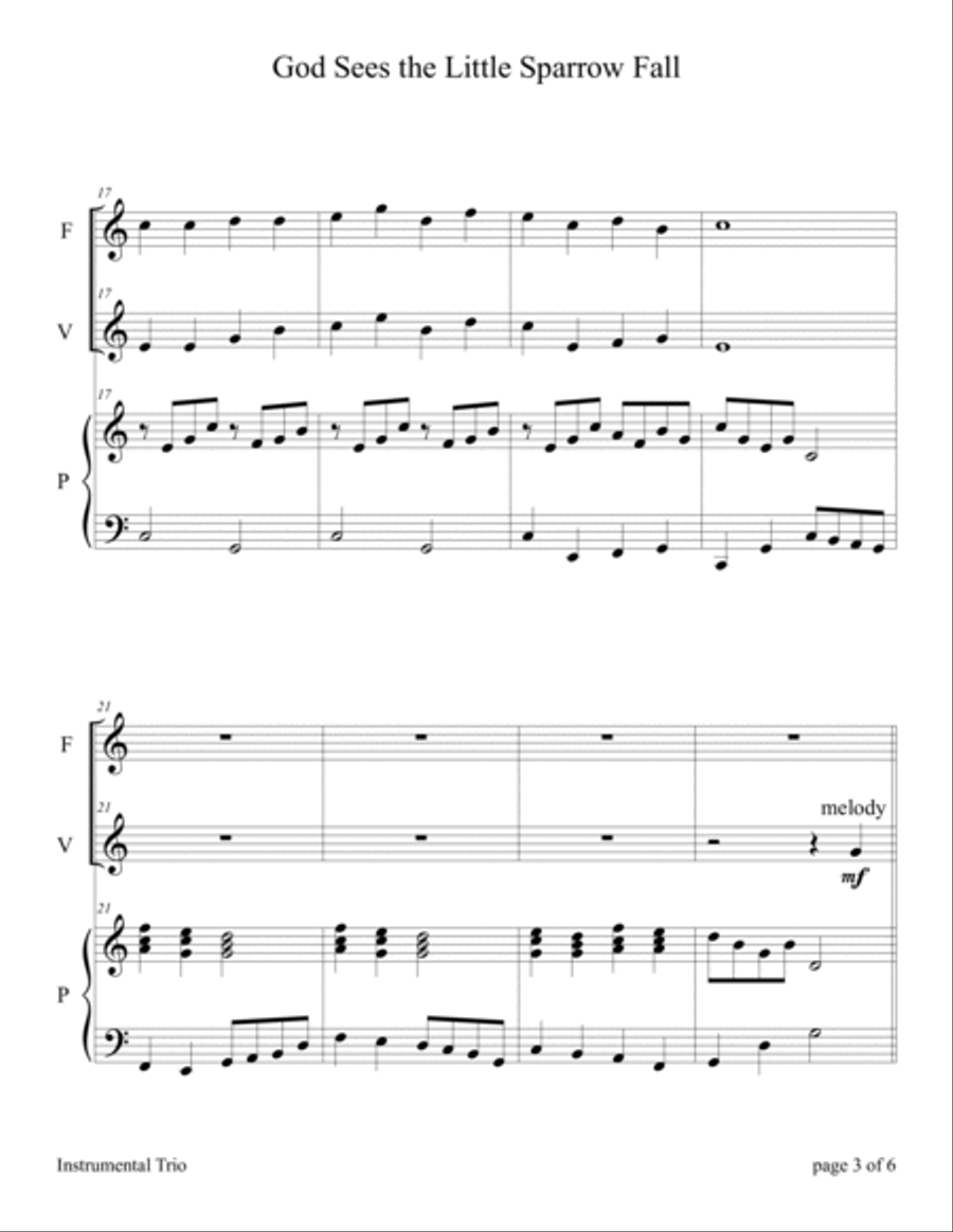 God Sees the Little Sparrow Fall (for Flute and/or Violin Duet with Piano Accompaniment) image number null