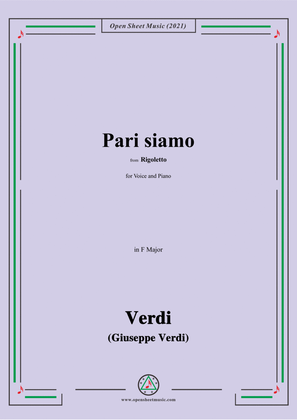 Book cover for Verdi-Pari siamo,in e minor,from Rigoletto(Melodramma in tre atti),for Voice and Piano
