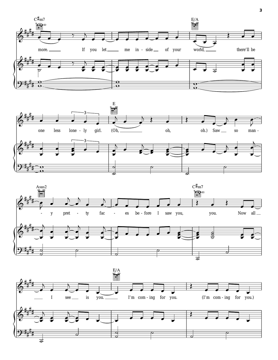 One Less Lonely Girl Piano, Vocal, Guitar scores gallery preview page 3