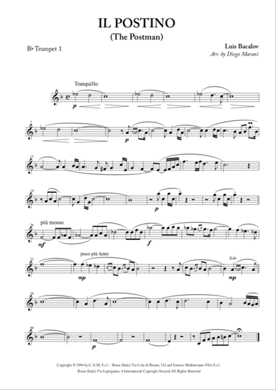 Il Postino (the Postman) Brass Ensemble scores gallery preview page 1