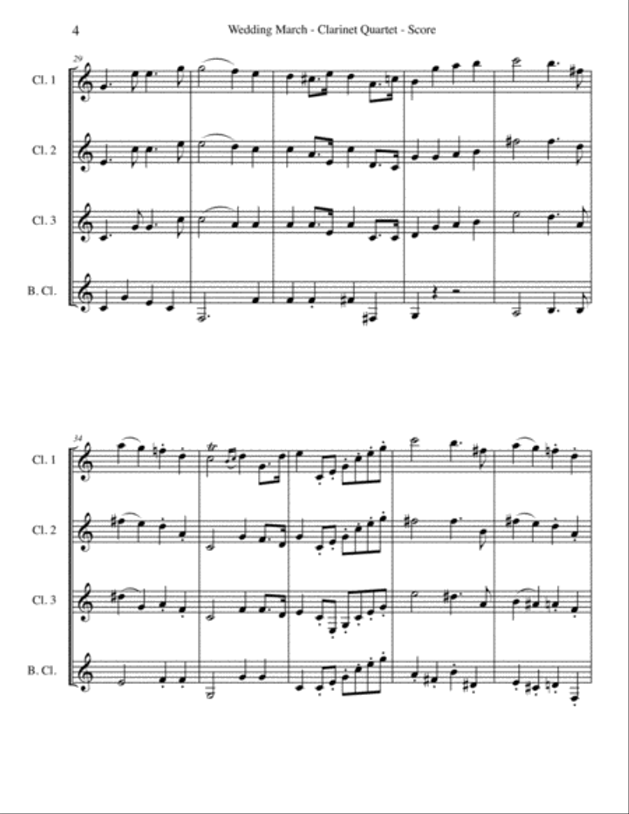 Mendelssohn Wedding March from A Midsummer Night's Dream for Clarinet Quartet Clarinet Quartet scores gallery preview page 4