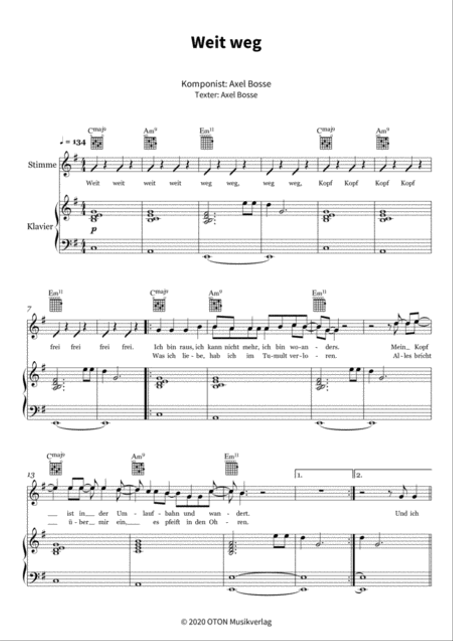 Weit weg Piano, Vocal, Guitar scores gallery preview page 3