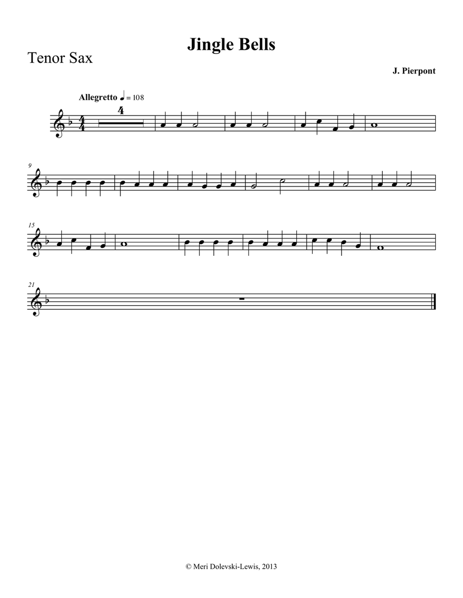 Jingle Bells: B flat saxes Tenor Saxophone scores gallery preview page 1