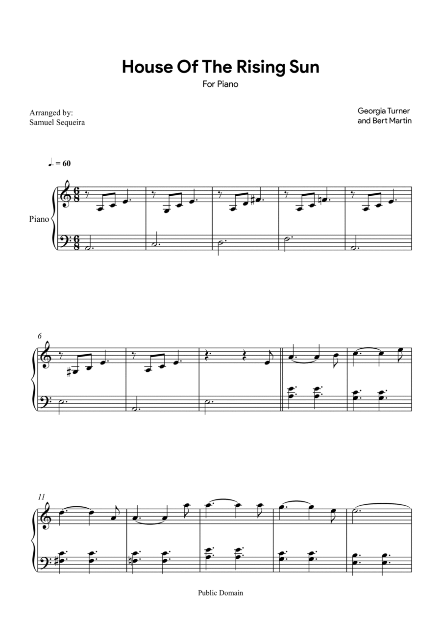 House of the Rising Sun - for Piano Piano Solo scores gallery preview page 1