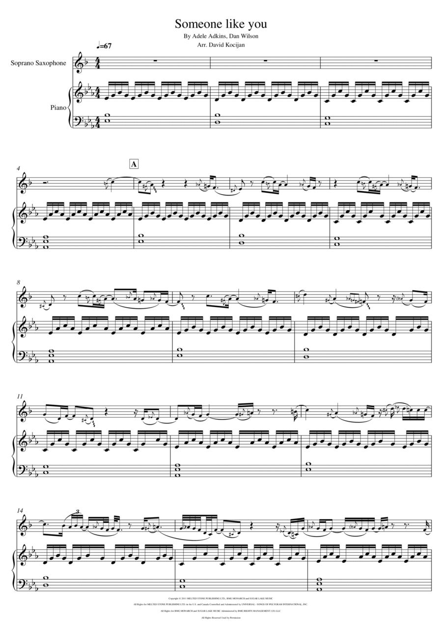 Someone Like You Soprano Saxophone scores gallery preview page 1