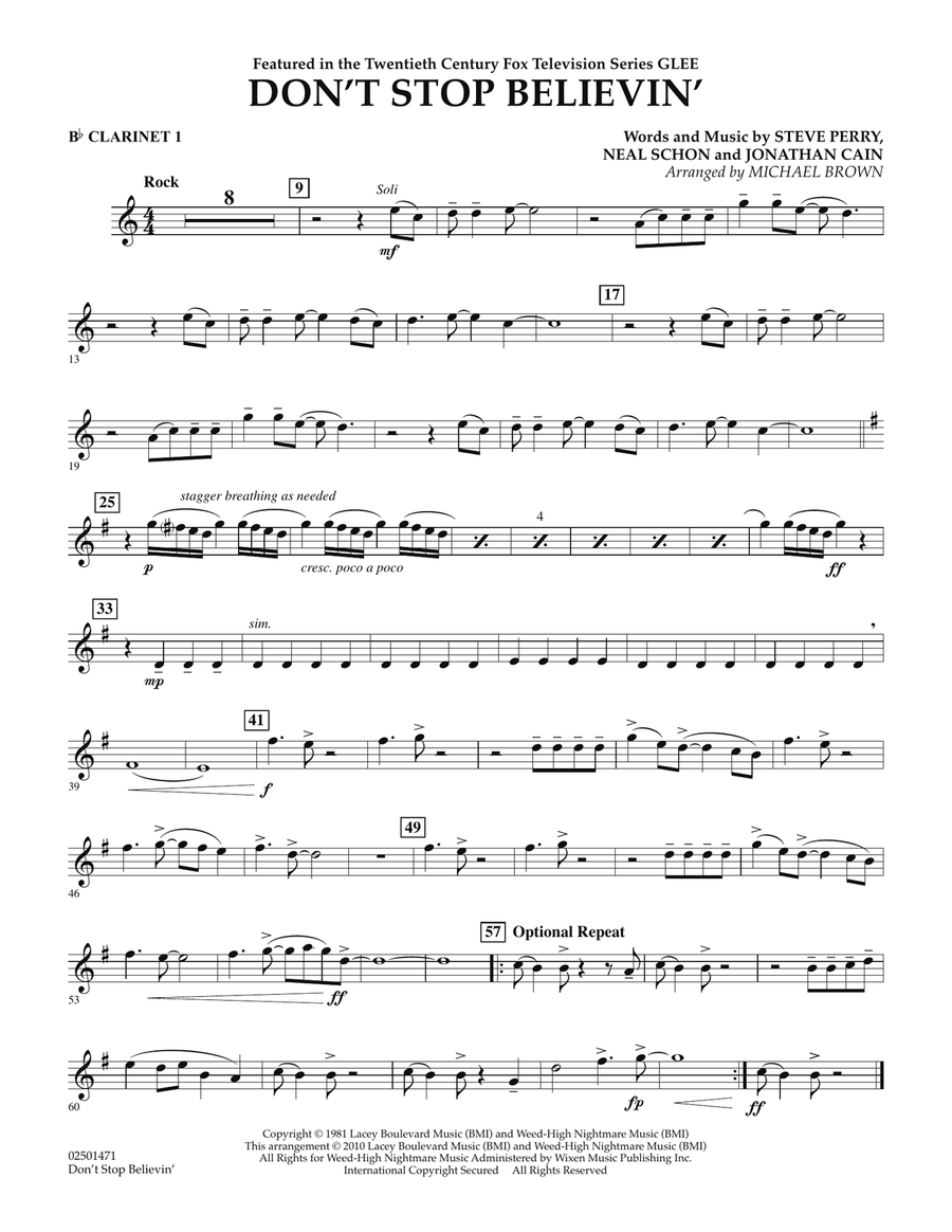 Don't Stop Believin' - Bb Clarinet 1 Concert Band scores gallery preview page 1