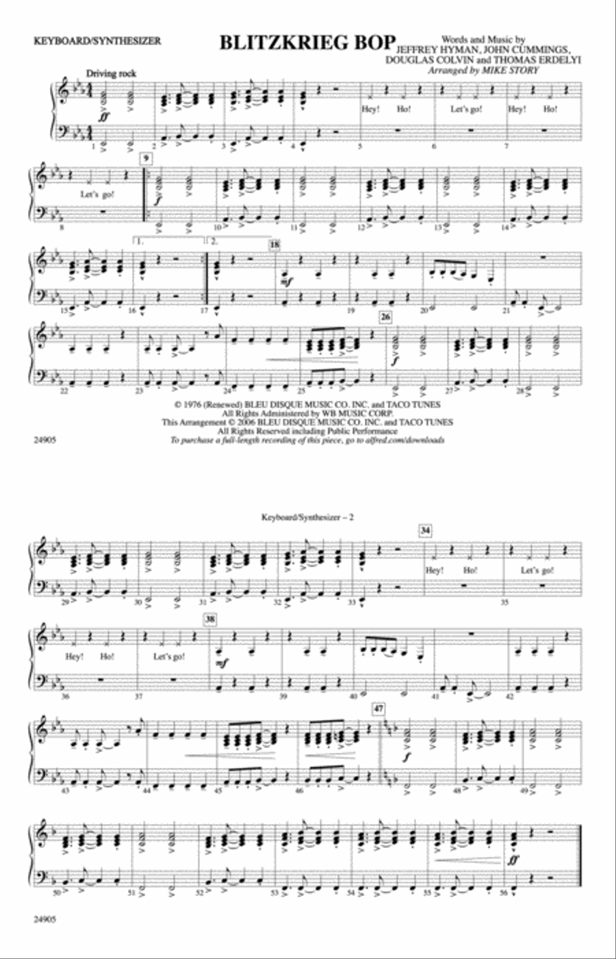 Blitzkrieg Bop: Keyboard/Synthesizer Marching Band scores gallery preview page 1