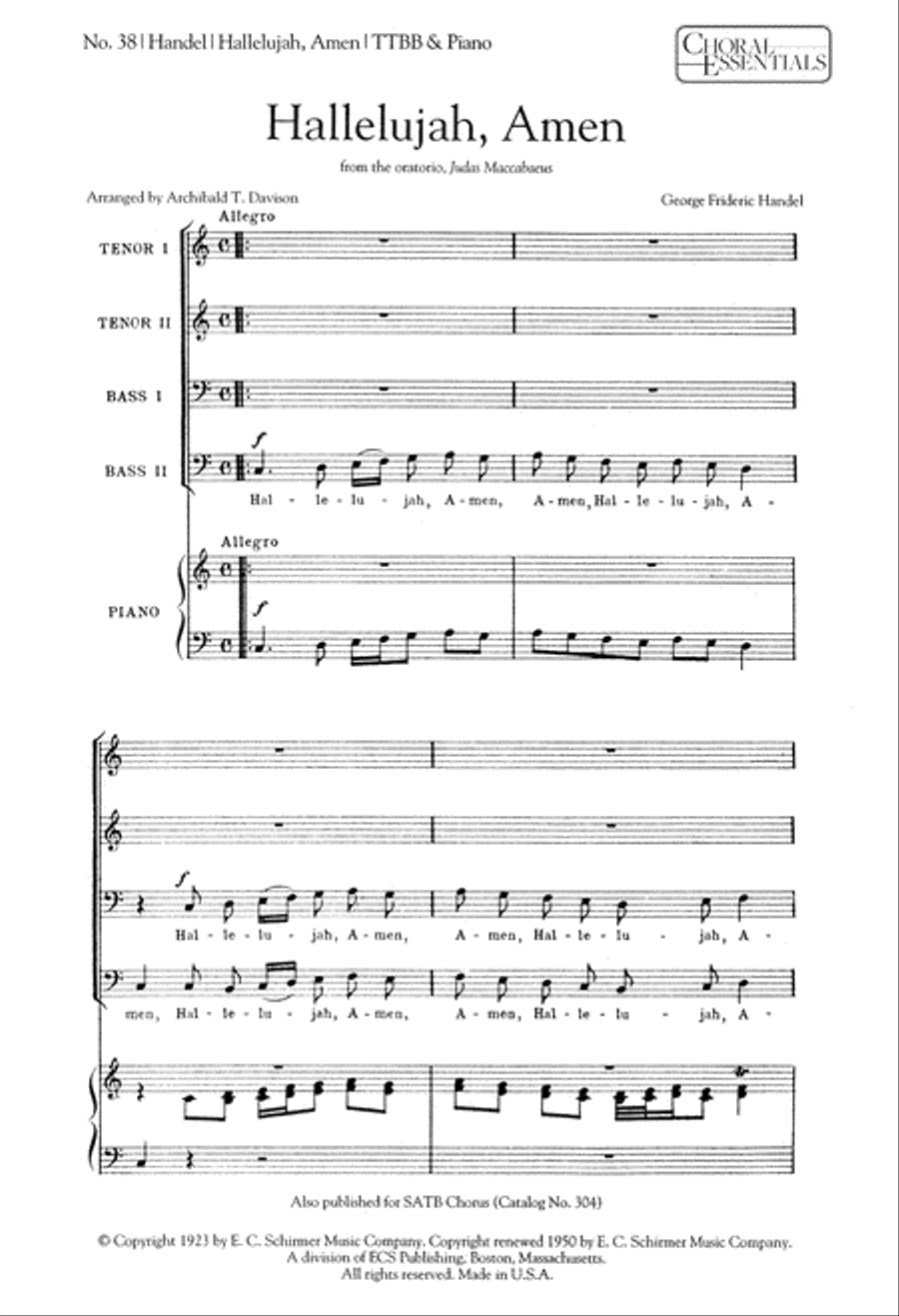 Judas Maccabaeus: Hallelujah, Amen TTBB scores gallery preview page 1