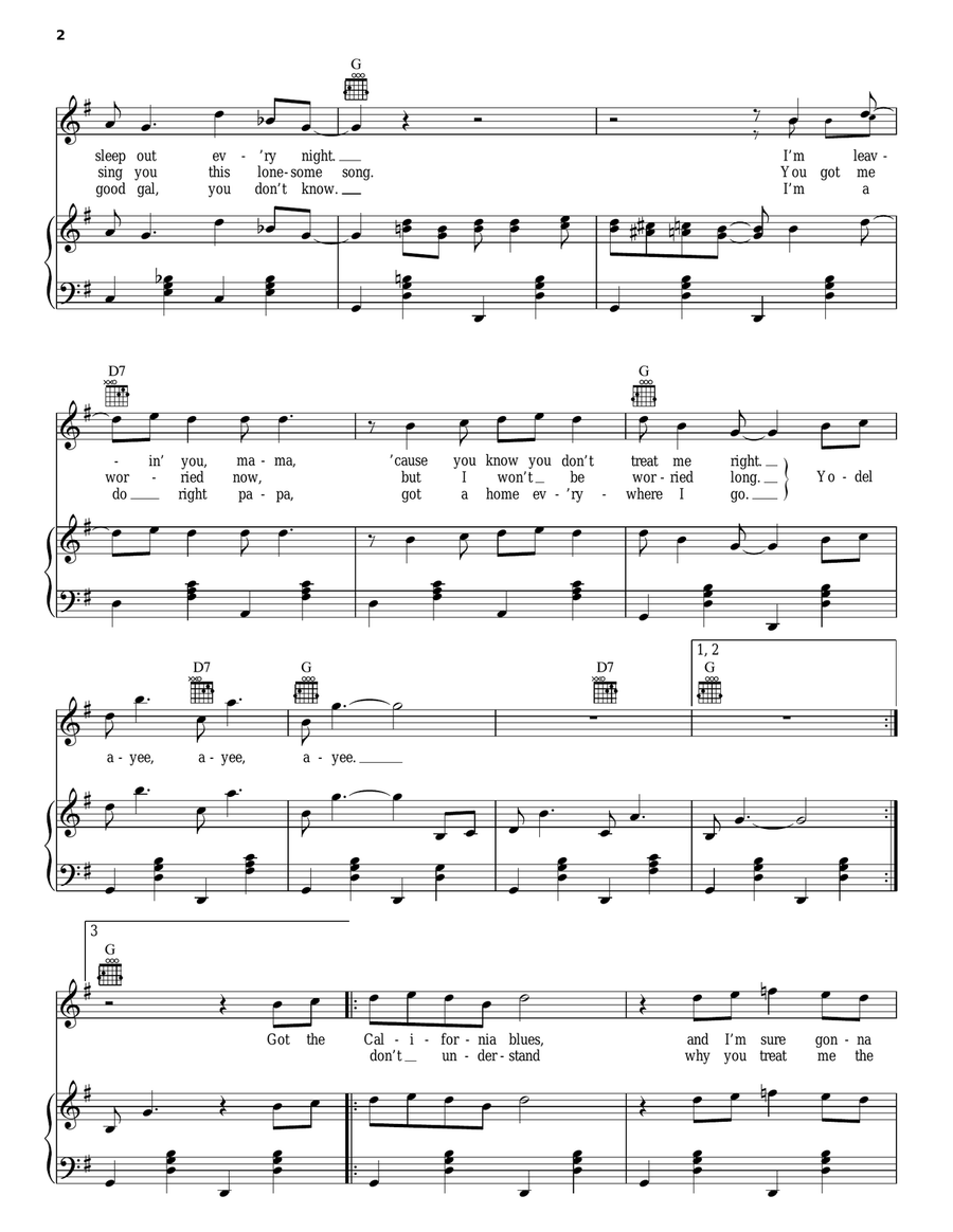 Blue Yodel No. 4 (California Blues) Piano, Vocal, Guitar scores gallery preview page 2